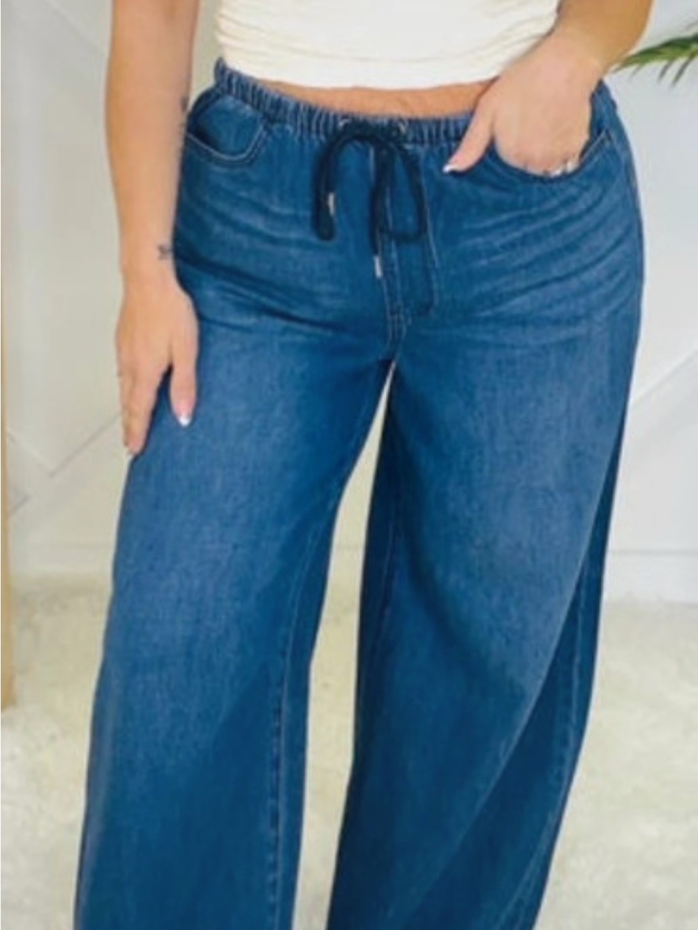 Judy Blue Dark Blue Wide Leg Drawstring Jeans